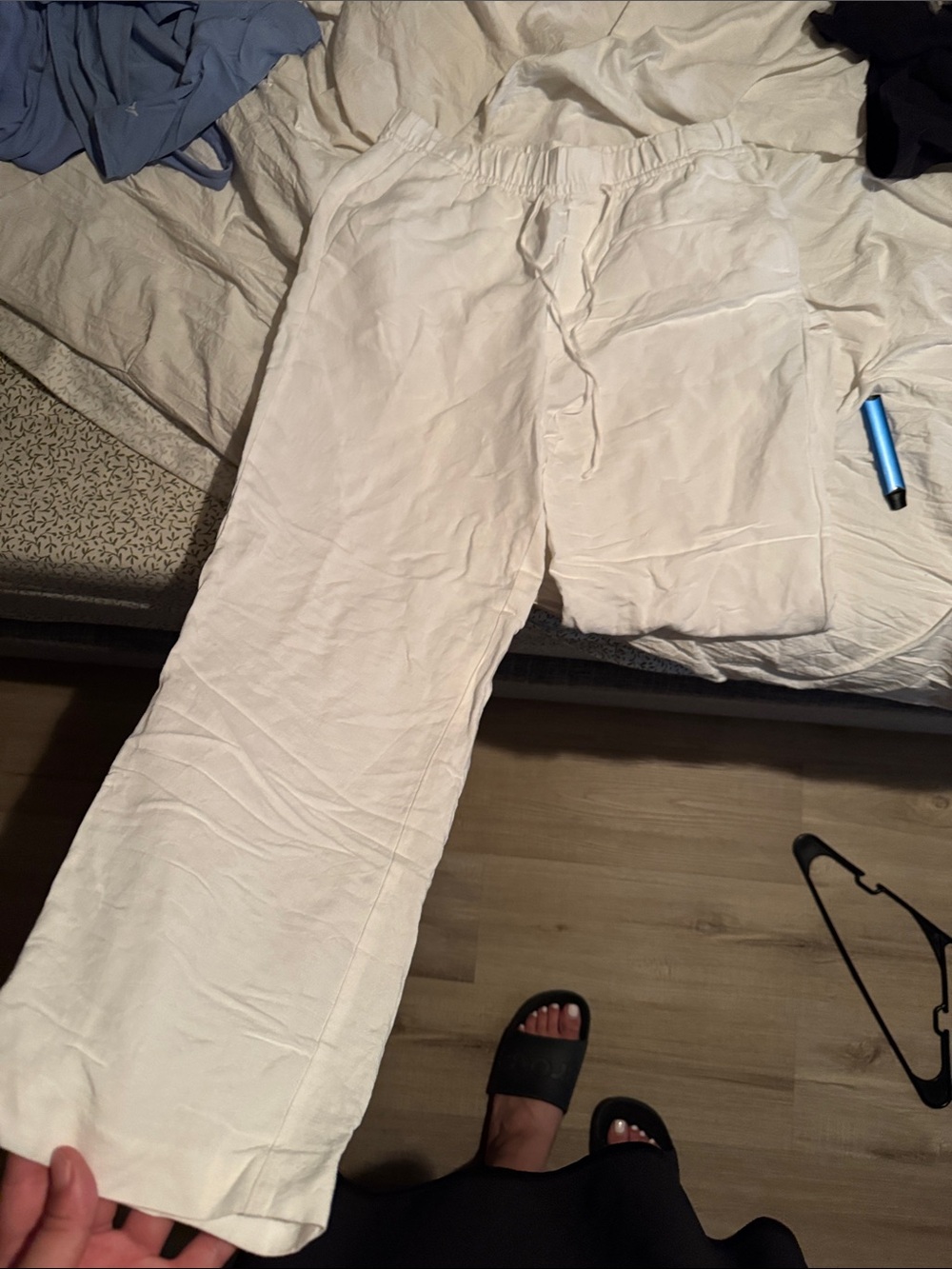 H&M White Wide-Leg Linen-Feel Pants